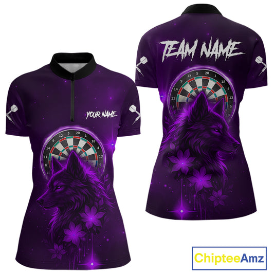 Purple Dark Lightning Wolf Dartboard Women's Darts Shirt - Custom Team Jersey NYN0578