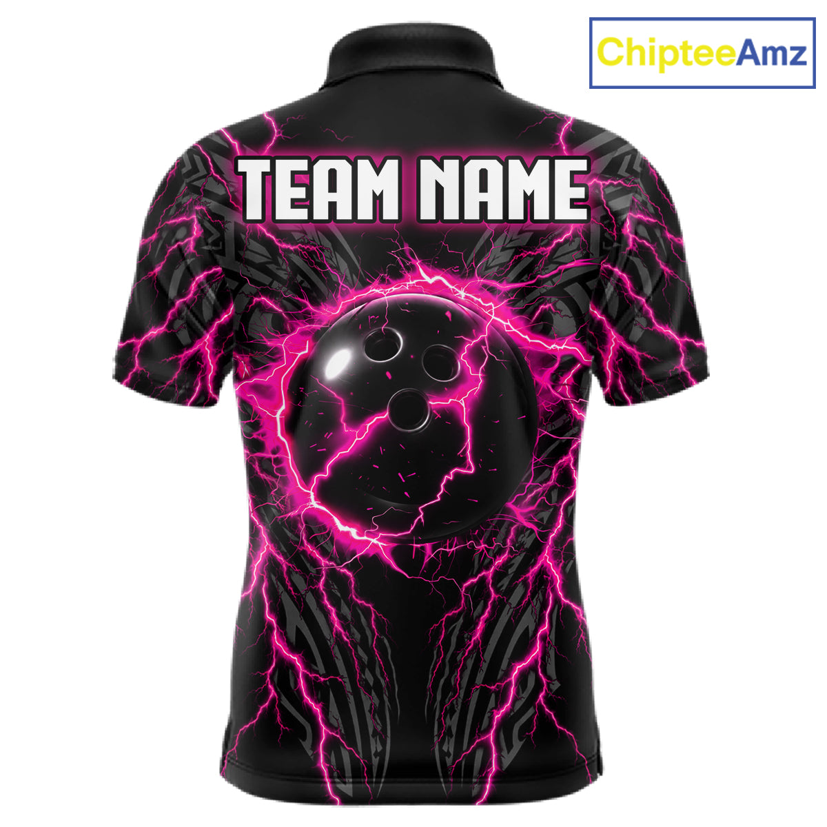 Funny Flamingo Tribal Bowling Team Jersey Custom Pink Thunder Lightning Mens Bowling Polo 1/4-Zip Shirt NYN4519