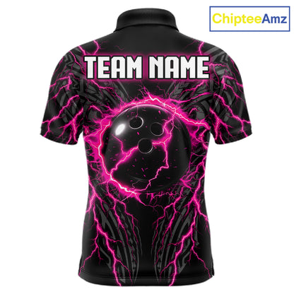 Funny Flamingo Tribal Bowling Team Jersey Custom Pink Thunder Lightning Mens Bowling Polo 1/4-Zip Shirt NYN4519