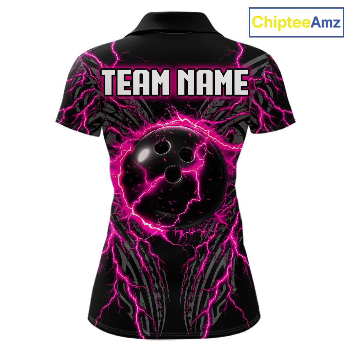Funny Flamingo Tribal Bowling Team Jersey Custom Pink Thunder Lightning Women Bowling Polo 1/4-Zip Shirt NYN4519