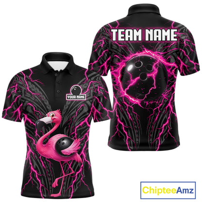 Funny Flamingo Tribal Bowling Team Jersey Custom Pink Thunder Lightning Mens Bowling Polo 1/4-Zip Shirt NYN4519
