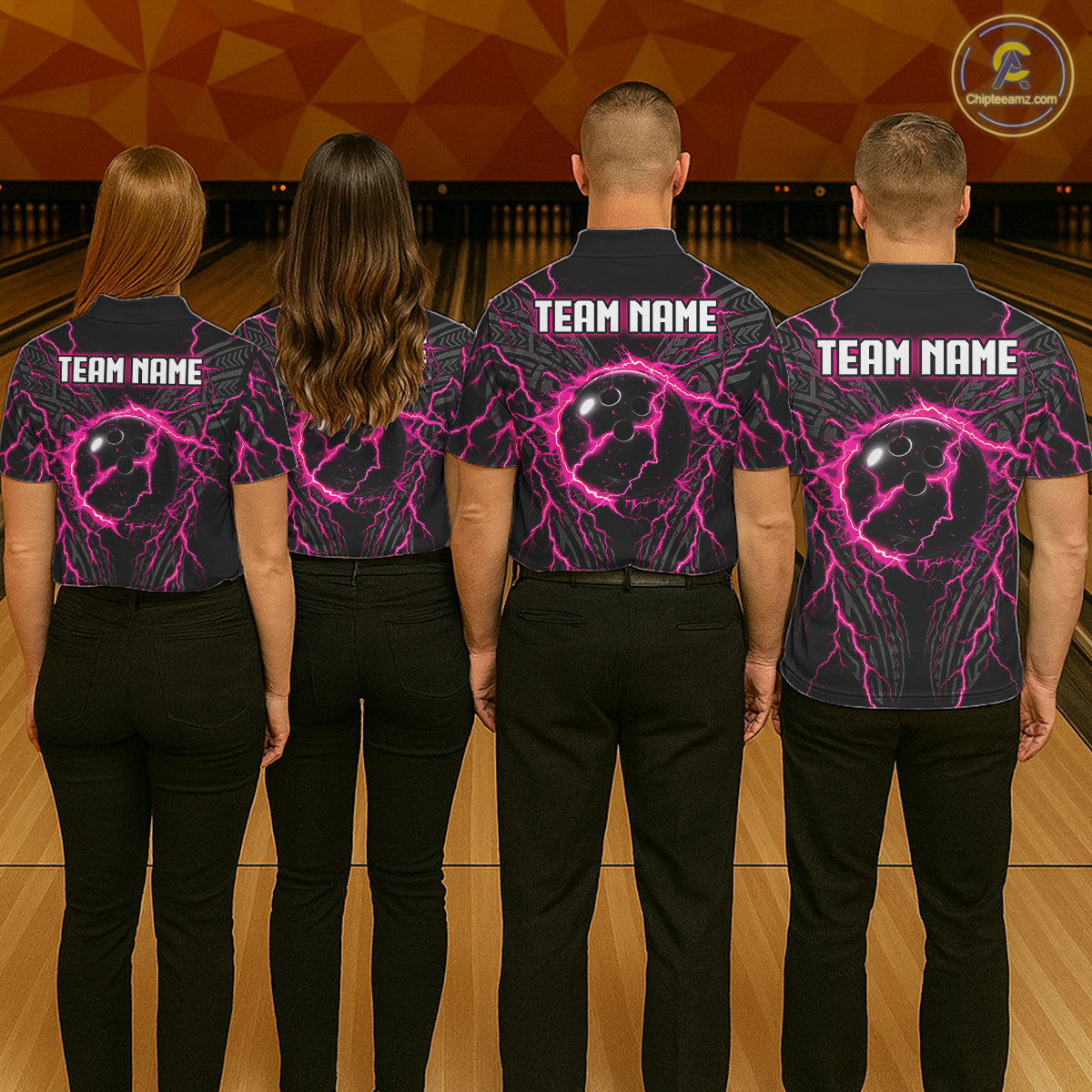 Funny Flamingo Tribal Bowling Team Jersey Custom Pink Thunder Lightning Mens Bowling Polo 1/4-Zip Shirt NYN4519