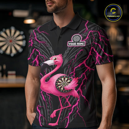 Funny Flamingo Tribal Darts Team Jersey Custom Pink Thunder Lightning Darts Polo 1/4-Zip Shirt For Men NYN4520