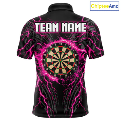 Funny Flamingo Tribal Darts Team Jersey Custom Pink Thunder Lightning Darts Polo 1/4-Zip Shirt For Men NYN4520