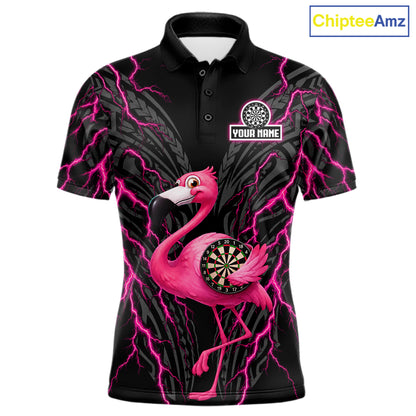 Funny Flamingo Tribal Darts Team Jersey Custom Pink Thunder Lightning Darts Polo 1/4-Zip Shirt For Men NYN4520