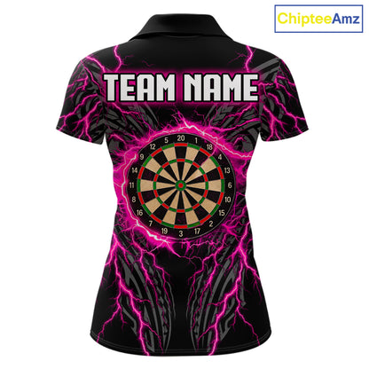 Funny Flamingo Tribal Darts Team Jersey Custom Pink Thunder Lightning Darts Polo 1/4-Zip Shirt For Women NYN4520