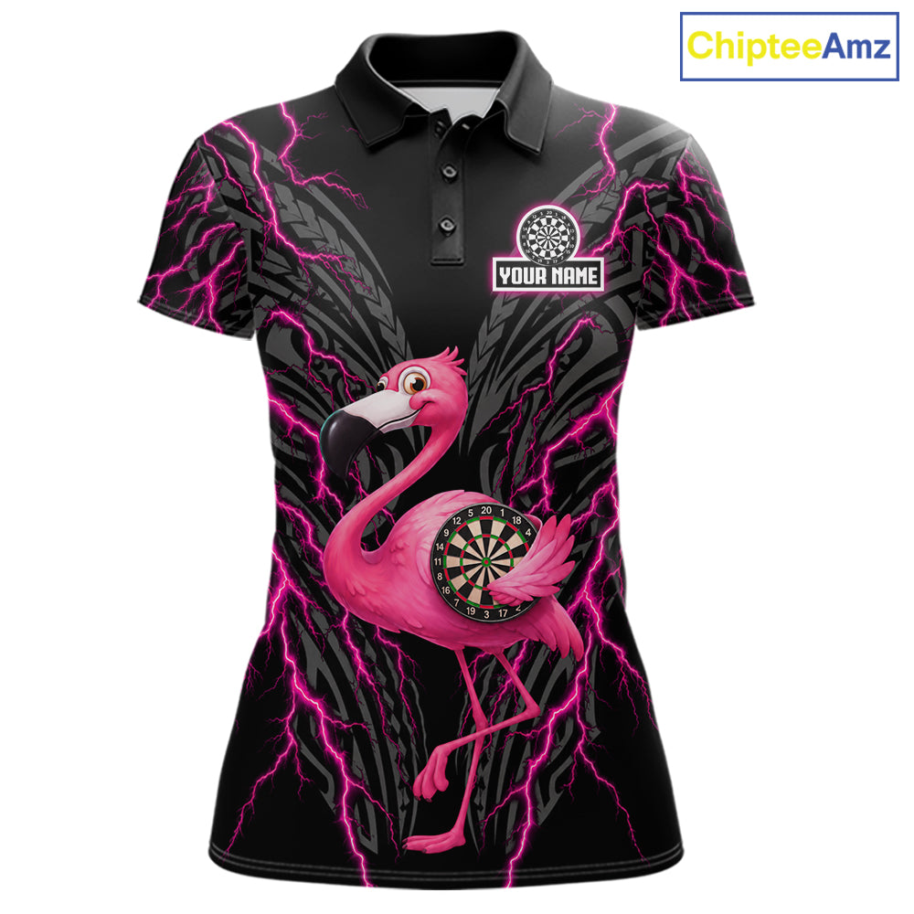 Funny Flamingo Tribal Darts Team Jersey Custom Pink Thunder Lightning Darts Polo 1/4-Zip Shirt For Women NYN4520