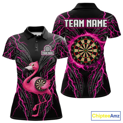 Funny Flamingo Tribal Darts Team Jersey Custom Pink Thunder Lightning Darts Polo 1/4-Zip Shirt For Women NYN4520