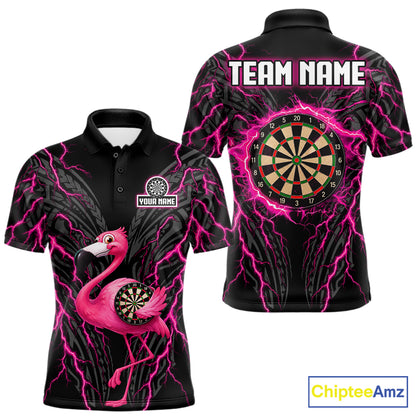 Funny Flamingo Tribal Darts Team Jersey Custom Pink Thunder Lightning Darts Polo 1/4-Zip Shirt For Men NYN4520