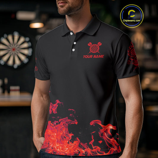 Custom Red Flames Skull Dart Arrow Dart Men Polo Jerseys Flame Dart Team Shirt NYN1707
