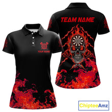 Load image into Gallery viewer, Custom Red Flames Skull Dart Arrow Dart Women Polo Jerseys Flame Dart Team Shirt NYN1707