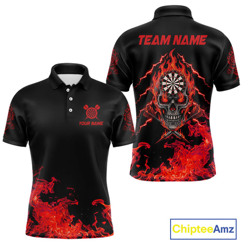 Custom Red Flames Skull Dart Arrow Dart Men Polo Jerseys Flame Dart Team Shirt NYN1707