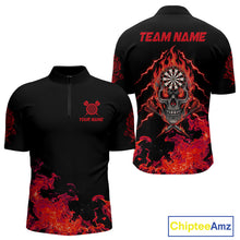 Load image into Gallery viewer, Custom Red Flames Skull Dart Arrow Dart Men Quarter-Zip Jerseys Flame Dart Team Shirt NYN1707