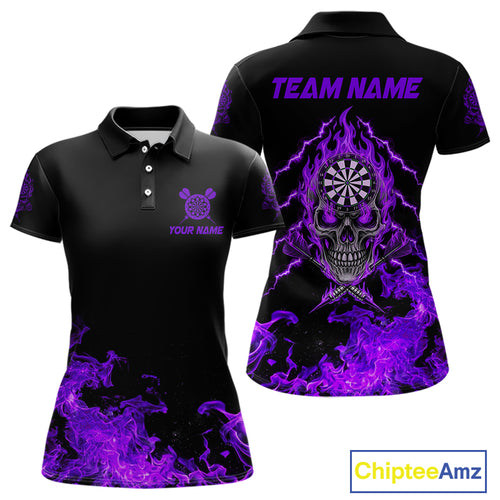 Custom Purple Flames Skull Dart Arrow Women Men Polo Jerseys Flame Dart Team Shirt NYN1708