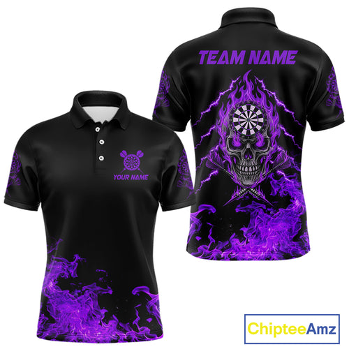 Custom Purple Flames Skull Dart Arrow Dart Men Polo Jerseys Flame Dart Team Shirt NYN1708