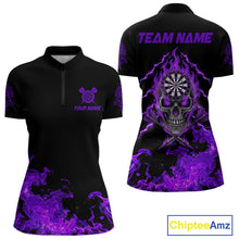 Load image into Gallery viewer, Custom Purple Flames Skull Dart Arrow Dart Women Quarter-Zip Jerseys Flame Dart Team Shirt NYN1708