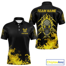 Load image into Gallery viewer, Custom Yellow Flames Skull Dart Arrow Dart Men Polo Jerseys Flame Dart Team Shirt NYN1709