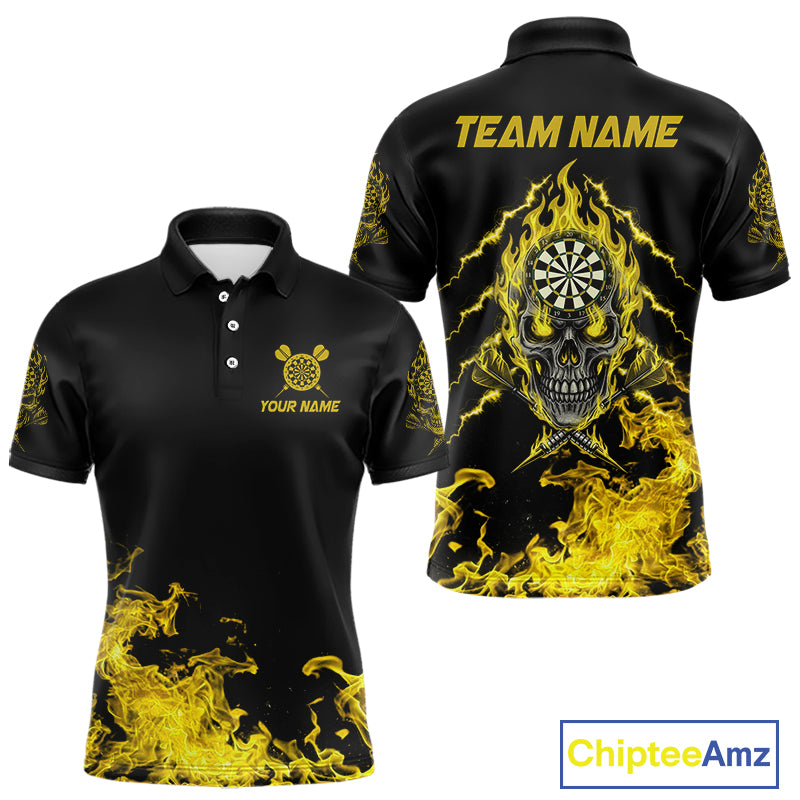 Custom Yellow Flames Skull Dart Arrow Dart Men Polo Jerseys Flame Dart Team Shirt NYN1709
