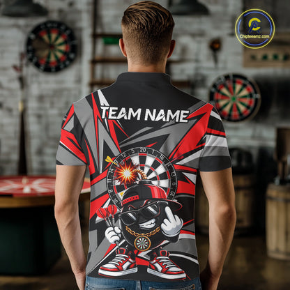 Custom Red & Grey Funny Bomb Darts Polo Quarter-Zip Shirt For Men Darts Tournament Jersey NYN4888