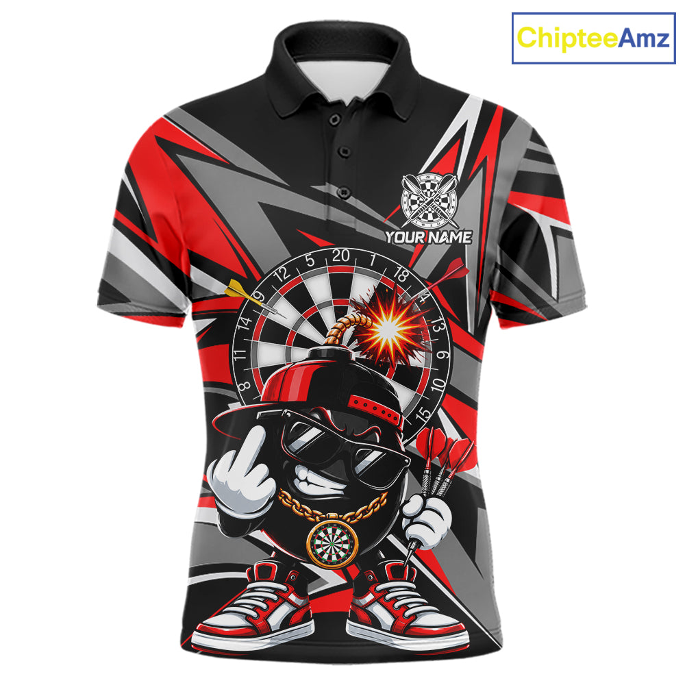 Custom Red & Grey Funny Bomb Darts Polo Quarter-Zip Shirt For Men Darts Tournament Jersey NYN4888