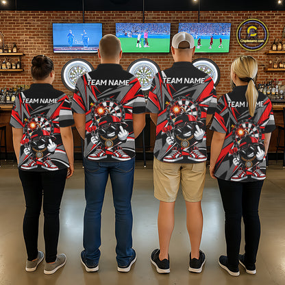 Custom Red & Grey Funny Bomb Darts Polo Quarter-Zip Shirt For Men Darts Tournament Jersey NYN4888
