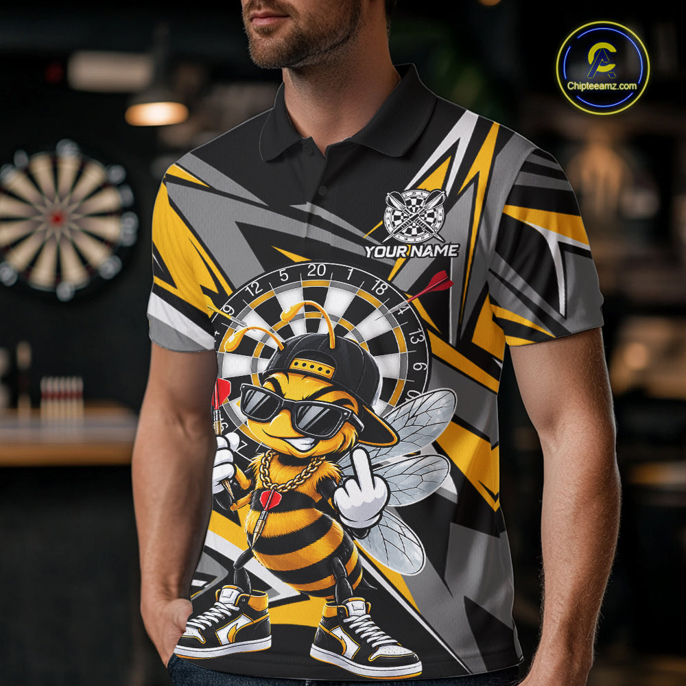 Custom Yellow & Grey Funny Bee Darts Quarter-Zip Shirt For Men Darts Tournament Jersey NYN4889