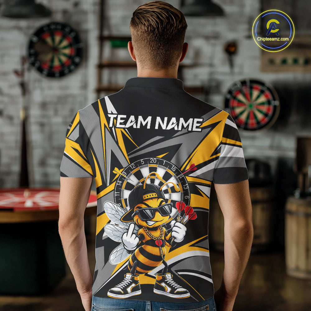 Custom Yellow & Grey Funny Bee Darts Quarter-Zip Shirt For Men Darts Tournament Jersey NYN4889