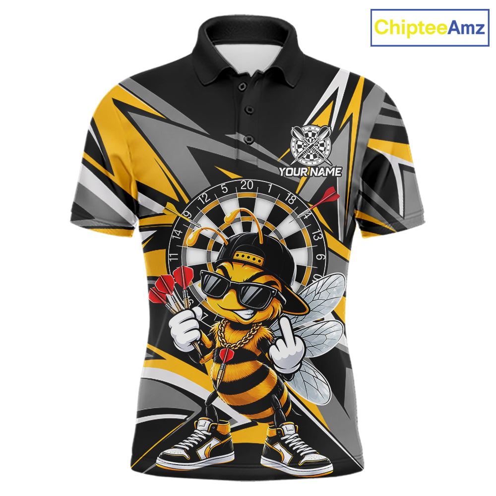Custom Yellow & Grey Funny Bee Darts Quarter-Zip Shirt For Men Darts Tournament Jersey NYN4889