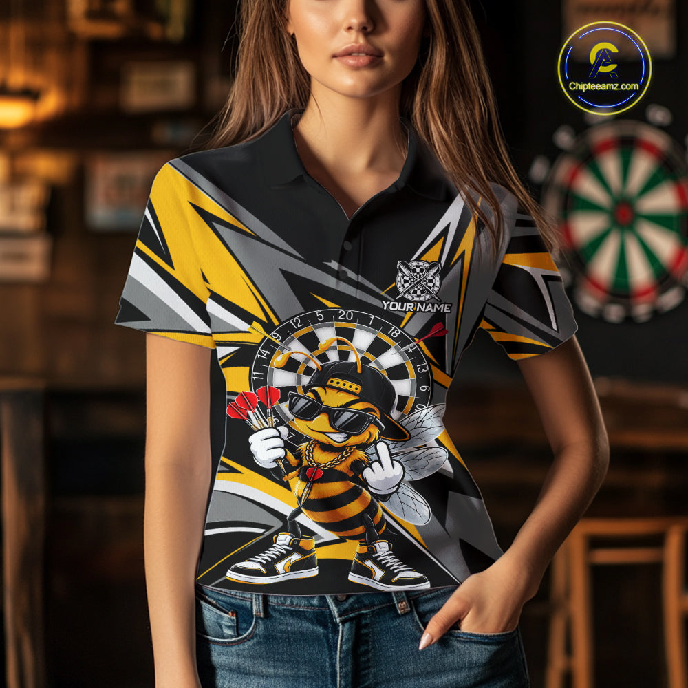 Custom Yellow & Grey Funny Bee Darts Quarter-Zip Shirt For Women Darts Tournament Jersey NYN4889