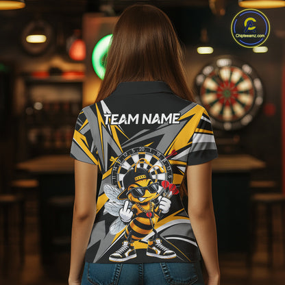 Custom Yellow & Grey Funny Bee Darts Quarter-Zip Shirt For Women Darts Tournament Jersey NYN4889
