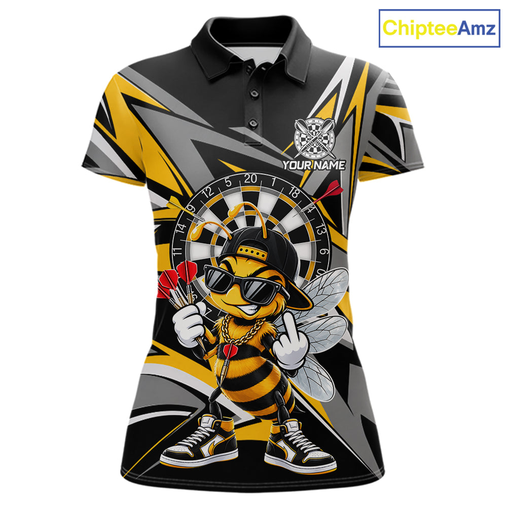Custom Yellow & Grey Funny Bee Darts Quarter-Zip Shirt For Women Darts Tournament Jersey NYN4889