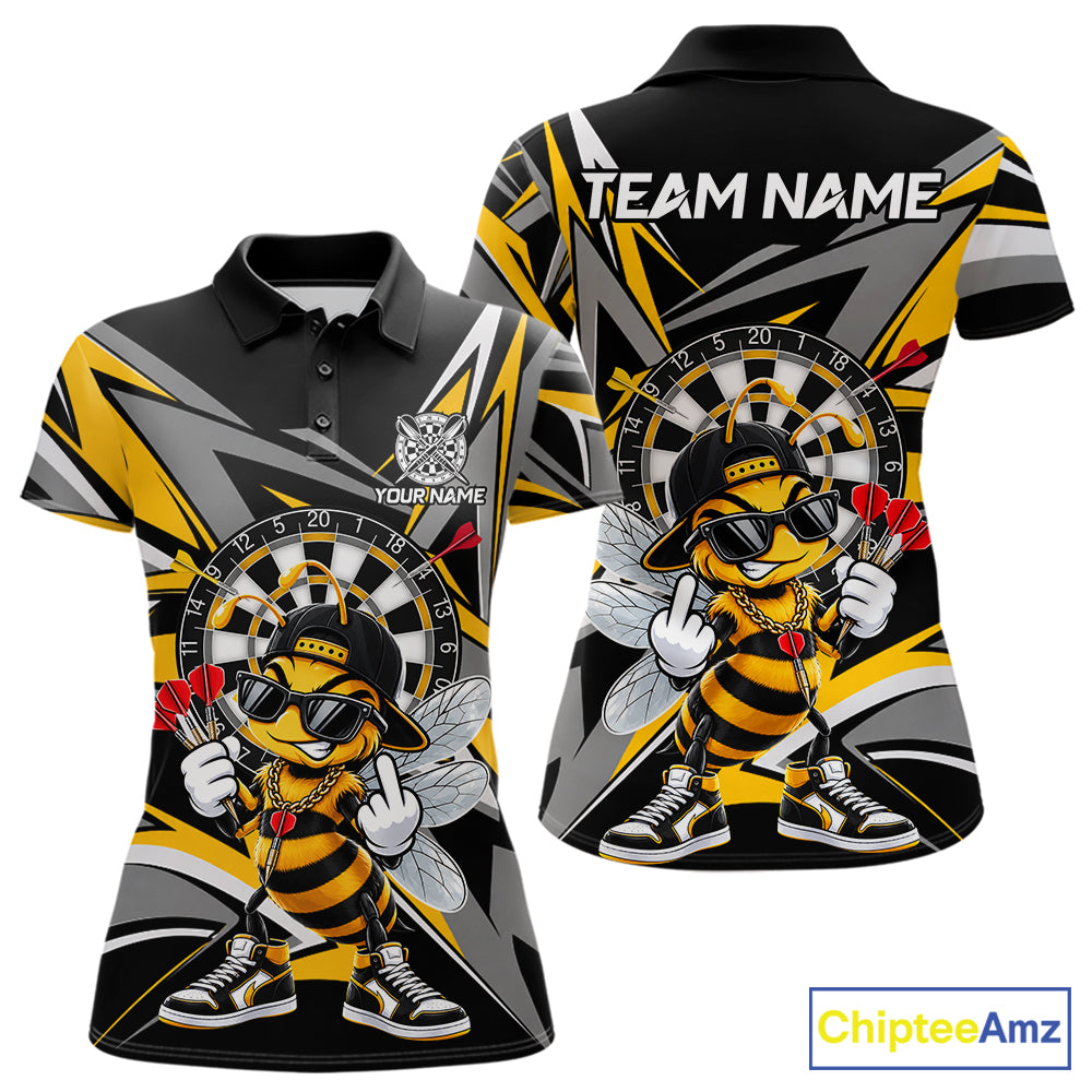 Custom Yellow & Grey Funny Bee Darts Quarter-Zip Shirt For Women Darts Tournament Jersey NYN4889
