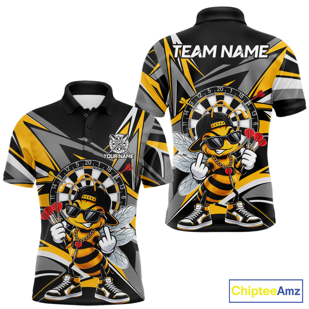 Custom Yellow & Grey Funny Bee Darts Quarter-Zip Shirt For Men Darts Tournament Jersey NYN4889