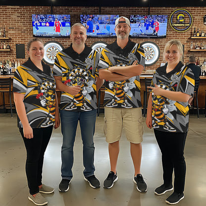 Custom Yellow & Grey Funny Bee Darts Quarter-Zip Shirt For Women Darts Tournament Jersey NYN4889