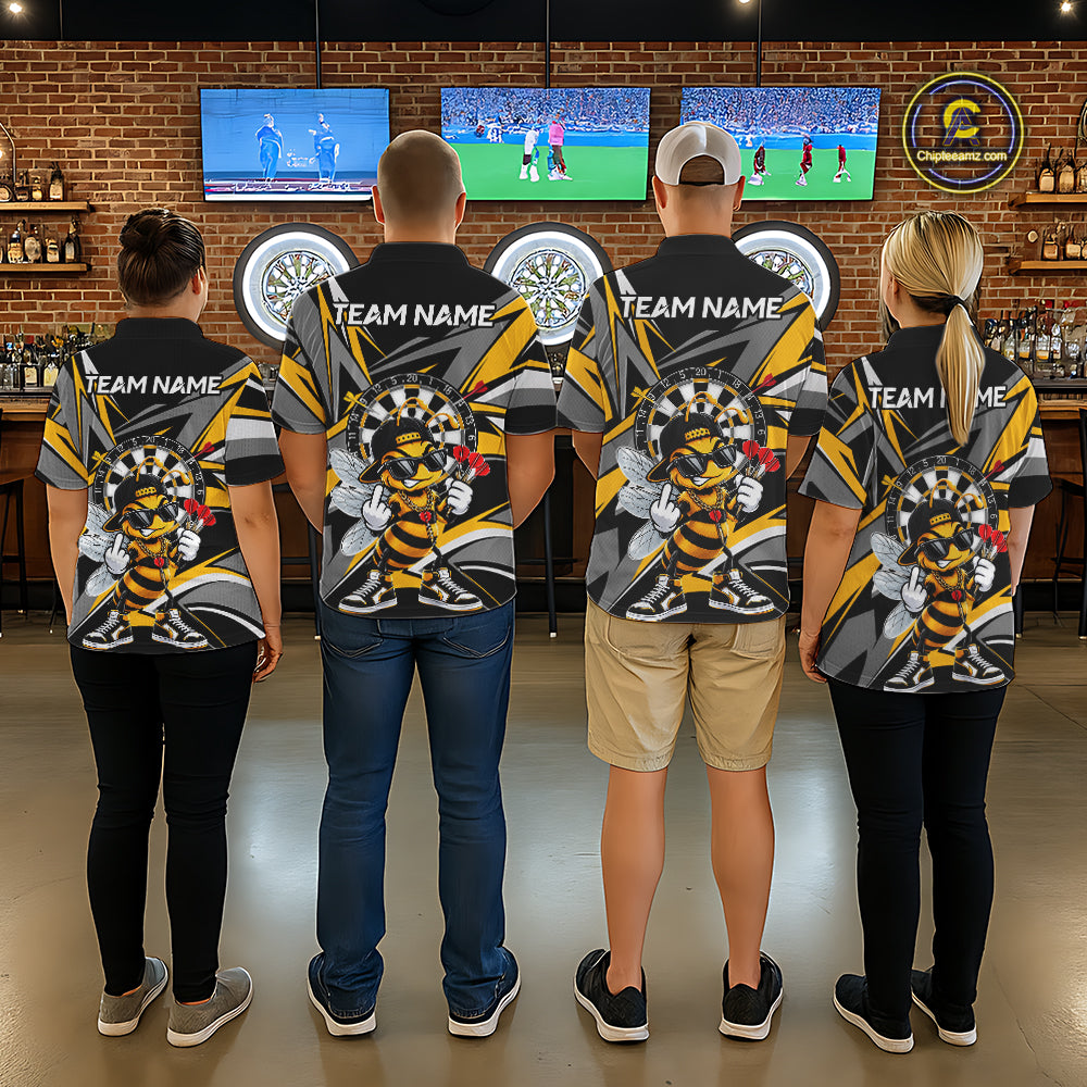 Custom Yellow & Grey Funny Bee Darts Quarter-Zip Shirt For Women Darts Tournament Jersey NYN4889