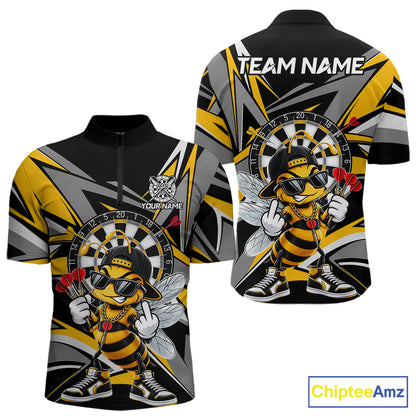 Custom Yellow & Grey Funny Bee Darts Quarter-Zip Shirt For Men Darts Tournament Jersey NYN4889