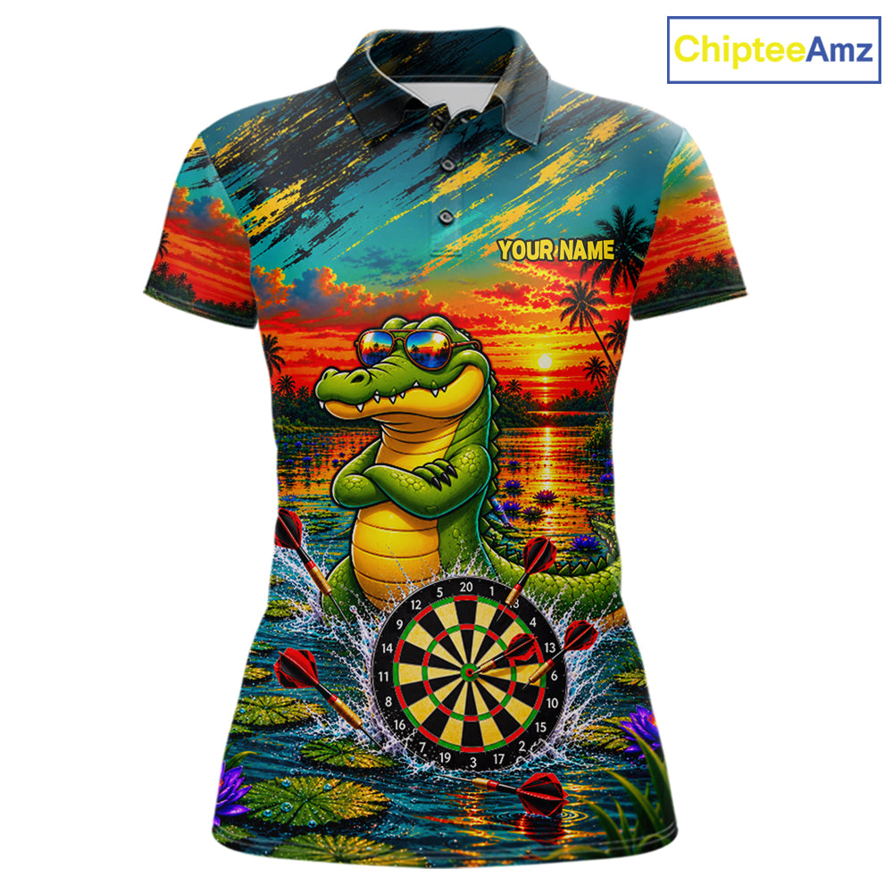 Cool Crocodile Darts Polo Quarter-Zip Shirt For Women Custom Funny Darts Tournament Jersey NYN4899