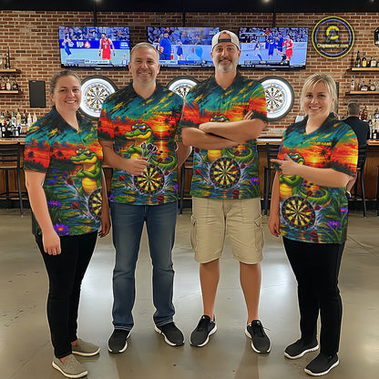 Cool Crocodile Darts Polo Quarter-Zip Shirt For Women Custom Funny Darts Tournament Jersey NYN4899