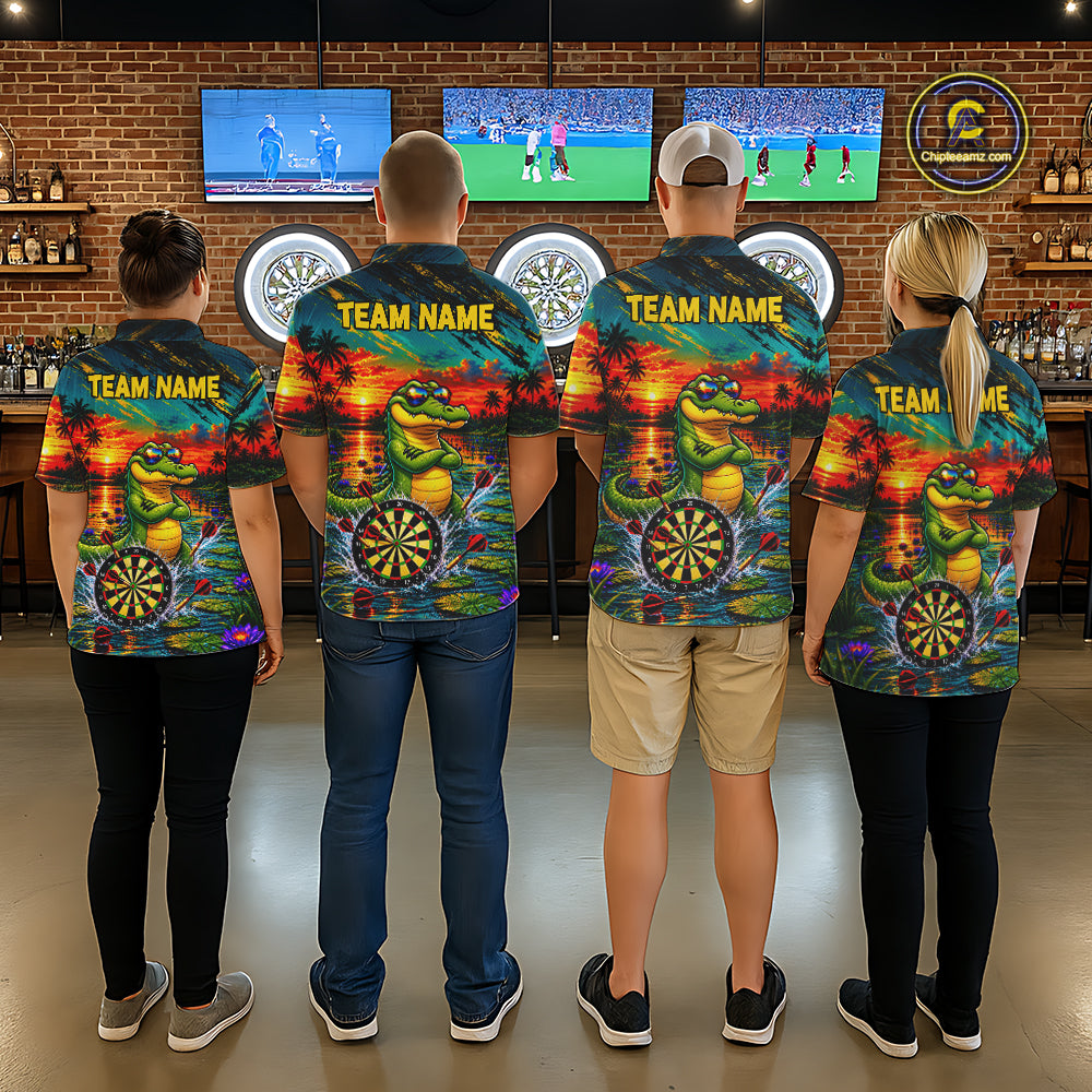 Cool Crocodile Darts Polo Quarter-Zip Shirt For Women Custom Funny Darts Tournament Jersey NYN4899