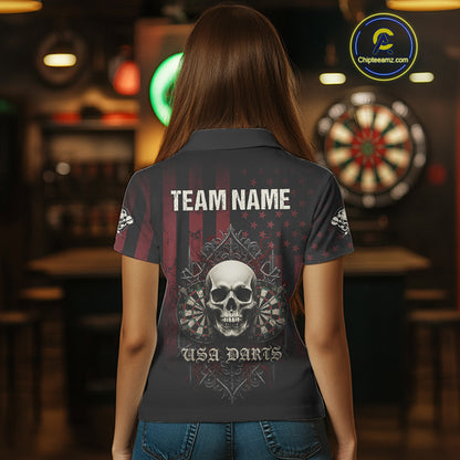 Custom Red Gothic Skulls Dartboard Patriotic Men Darts Polo Shirt US Flag Darts Jersey NYN1974