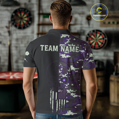 Black And Purple US Flag Digital Camo Skull Custom Men Darts Polo Shirt Dart Gifts NYN1984
