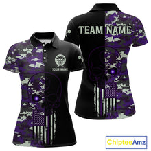 Load image into Gallery viewer, Black And Purple US Flag Digital Camo Skull Custom Men Darts Polo Shirt Dart Gifts NYN1984