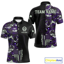 Load image into Gallery viewer, Black And Purple US Flag Digital Camo Skull Custom Men Darts Polo Shirt Dart Gifts NYN1984