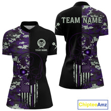 Load image into Gallery viewer, Black And Purple US Flag Digital Camo Skull Custom Men Darts Polo Shirt Dart Gifts NYN1984