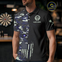Load image into Gallery viewer, Black And Blue US Flag Digital Camo Skull Custom Men Darts Polo Shirt Dart Gifts NYN1985