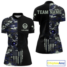 Load image into Gallery viewer, Black And Blue US Flag Digital Camo Skull Custom Men Darts Polo Shirt Dart Gifts NYN1985