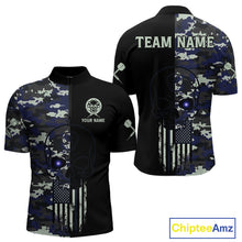 Load image into Gallery viewer, Black And Blue US Flag Digital Camo Skull Custom Men Darts Polo Shirt Dart Gifts NYN1985