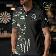 Load image into Gallery viewer, Black Green Military US Flag Digital Camo Skull Custom Men Darts Polo Shirt Dart Gifts NYN1986