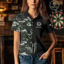 Load image into Gallery viewer, Black Green Military US Flag Digital Camo Skull Custom Men Darts Polo Shirt Dart Gifts NYN1986