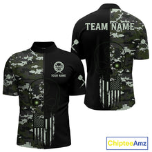 Load image into Gallery viewer, Black Green Military US Flag Digital Camo Skull Custom Men Darts Polo Shirt Dart Gifts NYN1986